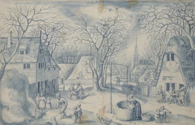 Escena de un pueblo: invierno, siglo XVI